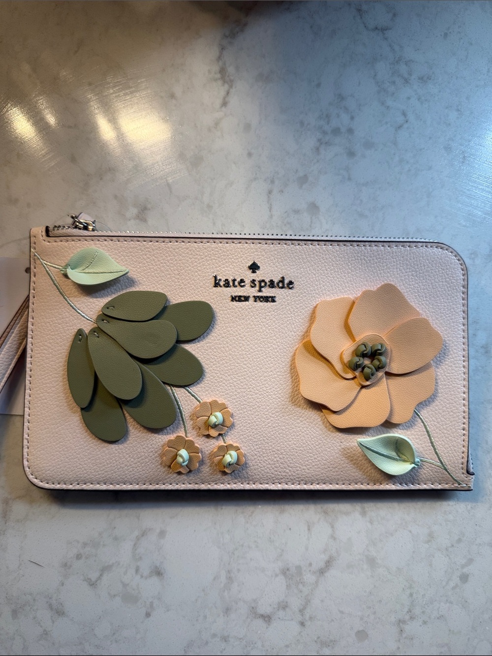 kate spade Blush Floral Applique Zip Wristlet